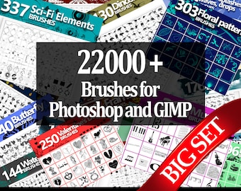 22000+ Brushes for Photoshop and GIMP, Overlays, Large set of brushes, Brush clip art, Adobe Photoshop Elements, Affinity Photo,  Procreate