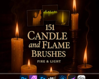 Candle and Flame Brushes – Fire & Light ABR for Photoshop, GIMP, Procreate and More, Digital downloads