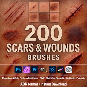 Scars & Wounds Brushes – Photoshop ABR for Injuries, Cuts, Bruises, Bloody Makeup, GIMP, Procreate, Clip Studio, Affinity