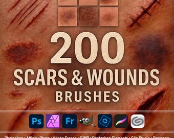 Scars & Wounds Brushes – Photoshop ABR for Injuries, Cuts, Bruises, Bloody Makeup, GIMP, Procreate, Clip Studio, Affinity