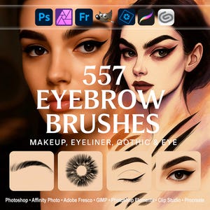 Pincéis para Sobrancelhas – Maquiagem, Delineador, Pincéis Góticos e para Olhos ABR para Photoshop, GIMP, Procreate, Corneas, Sombra para Olhos