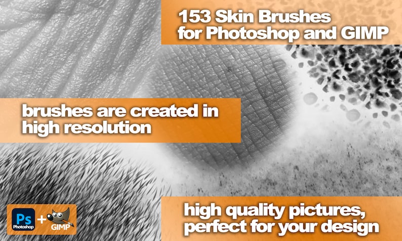 Puede incluir: 153 pinceles de piel de alta resoluci&oacute;n para Photoshop y GIMP. Los pinceles se crean en alta resoluci&oacute;n y son perfectos para crear texturas de piel realistas.