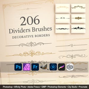 Dividers Brushes - Dekorative Borders, Barock & Kalligraphie ABR für Photoshop, GIMP, Procreate, Elements, Adobe Fresco, Affinity Photo