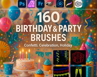 Birthday & Party Brushes ABR | Confetti, Celebration, Holiday Photoshop, GIMP, Procreate, Affinity Set