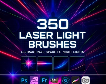Laser Light Photoshop Brushes | Abstract Rays, Space FX, Digital Night Lights, Procreate, GIMP, Affinity ABR Set