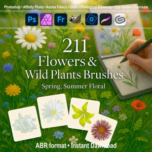 Flowers & Wild Plants Brushes ABR | Spring, Summer Floral Set for Photoshop, Procreate, GIMP and More