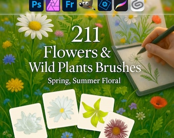 Flowers & Wild Plants Brushes ABR | Spring, Summer Floral Set for Photoshop, Procreate, GIMP and More