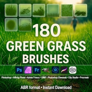 Green Grass Brushes – Nature Texture ABR for Photoshop, Affinity, Clip Studio, Procreate