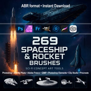Raumschiff & Rakete Pinsel – ABR Set für Photoshop, GIMP, Affinity und mehr | Raumschiffe, Raumfähren, Sci-Fi Overlay