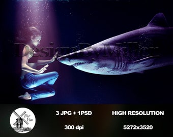 Shark underwater Digital Background JPG, Digital Backdrop, Shark in the ocean Overlays, PSD backdrop, Background PNG