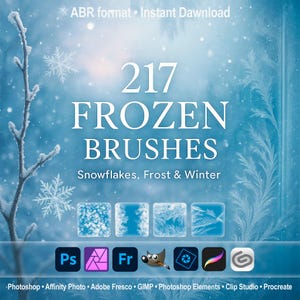 Frozen Brushes – Snowflakes, Frost & Winter ABR for Photoshop, GIMP, Procreate, New Year Backgrounds, Frost, ABR, Digital Download