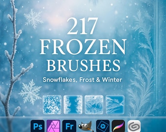 Frozen Brushes – Snowflakes, Frost & Winter ABR for Photoshop, GIMP, Procreate, New Year Backgrounds, Frost, ABR, Digital Download