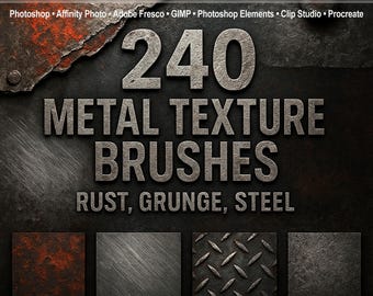 Metal Texture Brushes ABR | Rust, Grunge, Steel Overlays for Photoshop, GIMP, Procreate & More