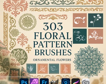 Floral Pattern Brushes ABR | Ornamental Flowers for Photoshop, Procreate, GIMP & More