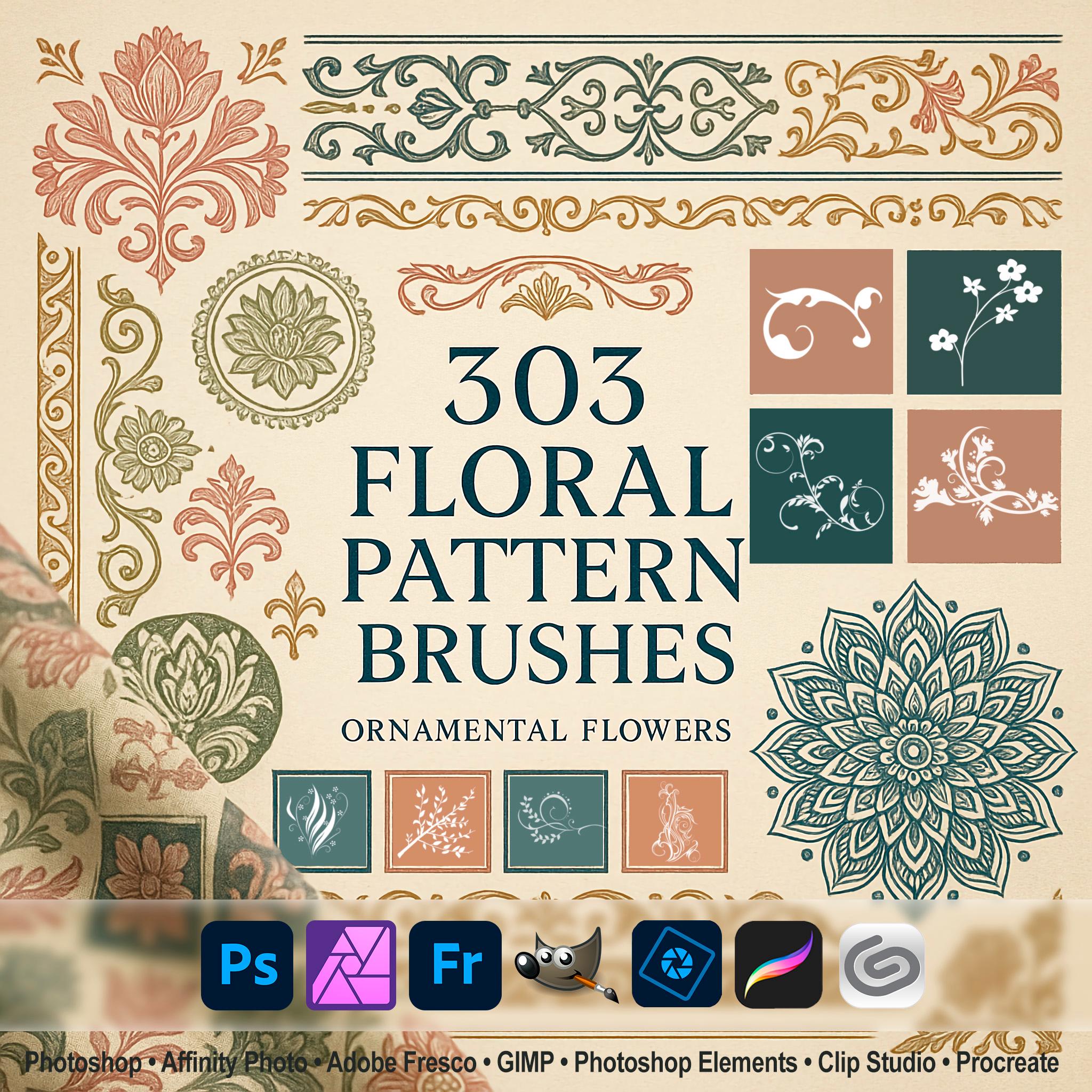 Floral Pattern Brushes ABR | Ornamental Flowers for Photoshop ...