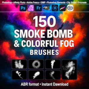 Smoke Bomb & Colorful Fog Brushes – ABR for Photoshop, Procreate, GIMP and More | Mist, Colored Smoke, Wedding Effects Fog