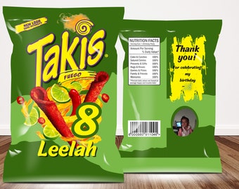 Green Takis birthday chip bag template