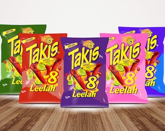 Paquete de plantillas de bolsa de chips de cumpleaños Takis. 5 colores