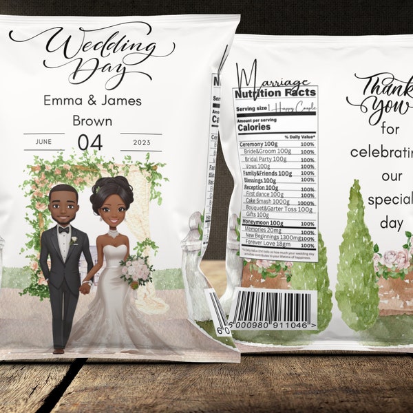 wedding chip bag and water editable template favors/treats