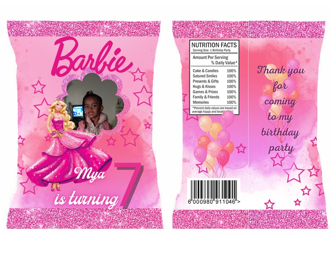 Barbie Chip Bag Editable Template - Etsy