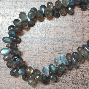 Natural Labradorite Faceted Drop Beads | Flashy Gemstone Briolettes | Jewelry Making Supplies | Healing Crystal Beads Strand | Labradorite