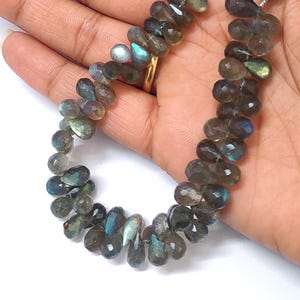 Natural Labradorite Faceted Drop Beads | Flashy Gemstone Briolettes | Jewelry Making Supplies | Healing Crystal Beads Strand | Labradorite