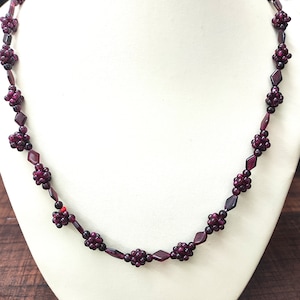 Garnet Necklace, Vintage Almandine Braided Garnet Necklace, Gift, Handmade Woven Garnet Beads Necklace, Garnet  Necklace, Necklace