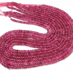 Rubellite Pink Tourmaline Faceted Rondelle beads, AAA Superb Quality Natural, Rubellite Faceted beads, Rubellite, Tourmaline, 16inch, 3-5mm