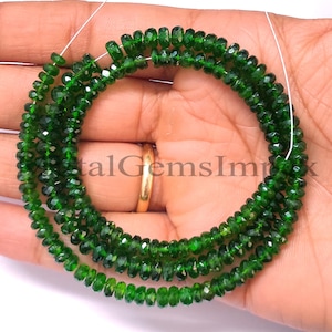 AAA Chrome Diopside Faceted Beads, Natural Chrome Diopside Beads, 4-6mm Chrome Diopside Rondelle Beads, Chrome Diopside Gemstone Beads