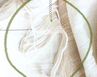 Gargantilla minimalista de cuentas de peridoto verde natural, collar de cuentas pequeñas para mujer, regalo para ella, regalo minimalista, 3,20 mm, 16 pulgadas