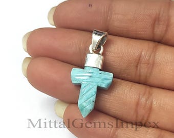 Ciondolo Vintage In Argento Sterling 925 Con Pietra Preziosa Di Rame E Larimar Dominicano, Fatto A Mano, Gioielli / 1196 - Italia