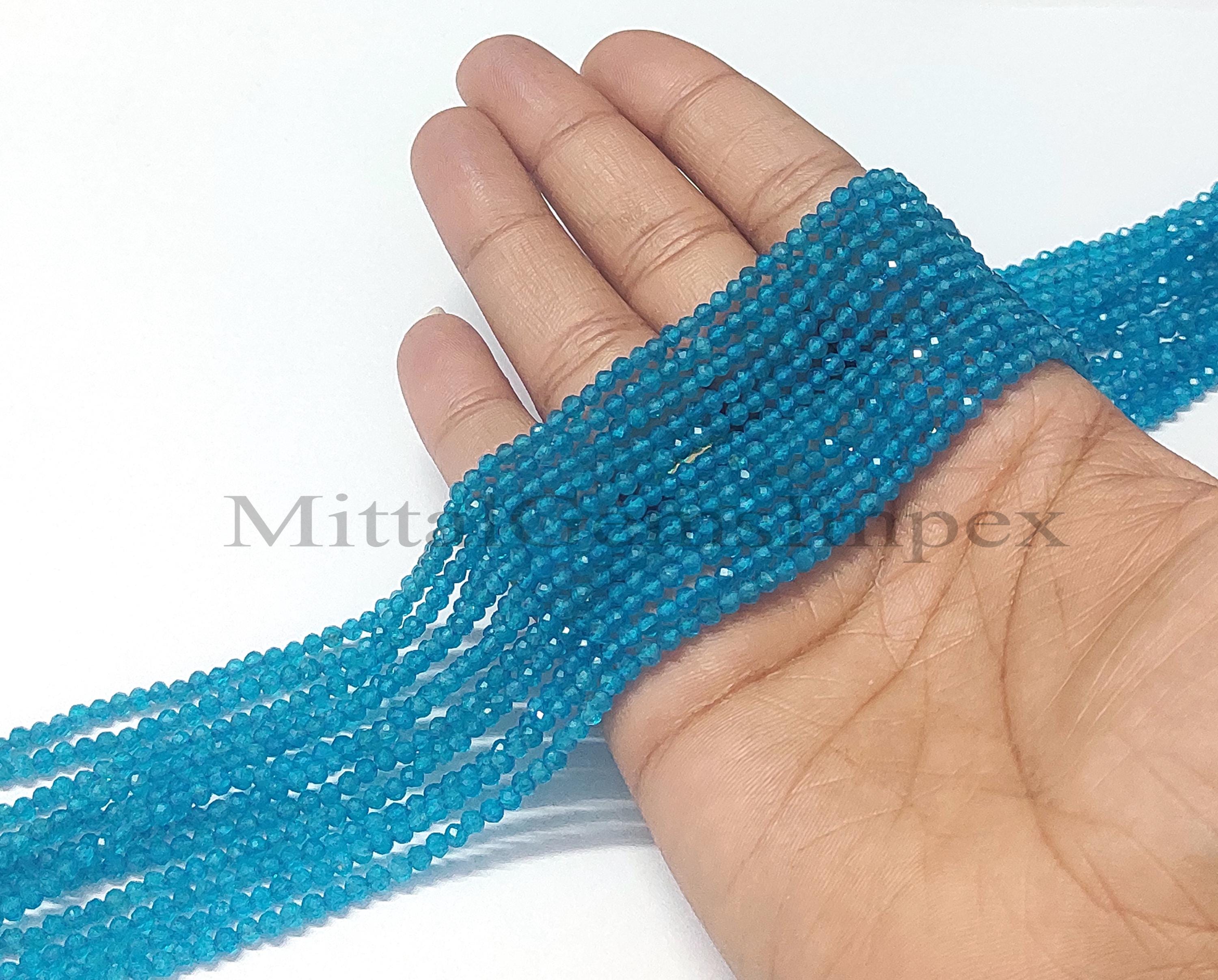 Perles D'Apatite Néon Naturelle Facettées Rondes 2-3 Mm De Qualité AAA - Lot Pour Création De Bijoux DIY - Neuf Avec étiquette