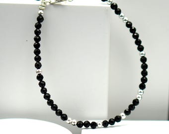 Amazing Natural Black Tourmaline Faceted Round Beads Bracelet, Dainty Bracelet for Women,Bead Bracelet, 8inch(7+1),Ready to wear, Tourmaline