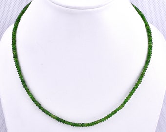 Ready to Wear Adjustable sterling Silver lock High Quality Natural Chrome Diopside Faceted Rondelle Beaded Necklace,Diopside Necklace 16Inch