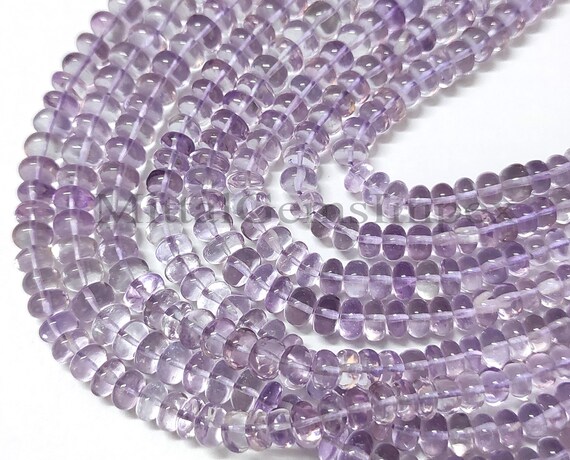 ピンクアメジスト、天然ピンクアメジストスムースロンデルビーズ
