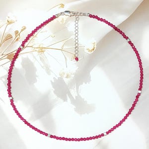 Amazing Hot Pink Jade Faceted Round Beads Necklace, Dainty Necklace for Women, Ready to wear, Necklace, 3.30mm, 16inch, Hot Pink Jade