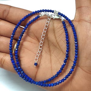 Lapis Lazuli Beaded Necklace, Semi Precious Blue Beads Necklace,gift for her, anniversary birthday, dainty adjustable necklace,3.20mm,16inch