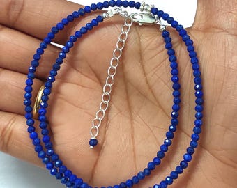 Lapis Lazuli Beaded Necklace, Semi Precious Blue Beads Necklace,gift for her, anniversary birthday, dainty adjustable necklace,3.20mm,16inch