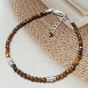 Amazing Natural Tiger Eye Faceted Round Beads Bracelet, Dainty Bracelet for Women, Bracelet, 8inch(7+1), Ready to wear, Tiger Eye , Jewelry