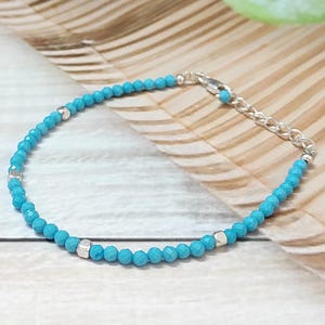 Amazing Turquoise Faceted Round Beads Bracelet, Dainty Bracelet for Women, Bracelet, 8inch(7+1), Ready to wear, Turquoise, Jewelry