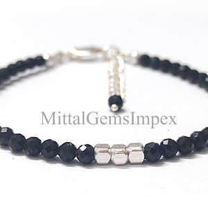 Amazing Natural Black Tourmaline Faceted Round Beads Bracelet, Dainty Bracelet for Women, Bracelet, 8inch(7+1), Ready to wear, Tourmaline