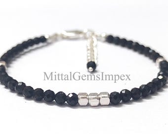 Amazing Natural Black Tourmaline Faceted Round Beads Bracelet, Dainty Bracelet for Women, Bracelet, 8inch(7+1), Ready to wear, Tourmaline