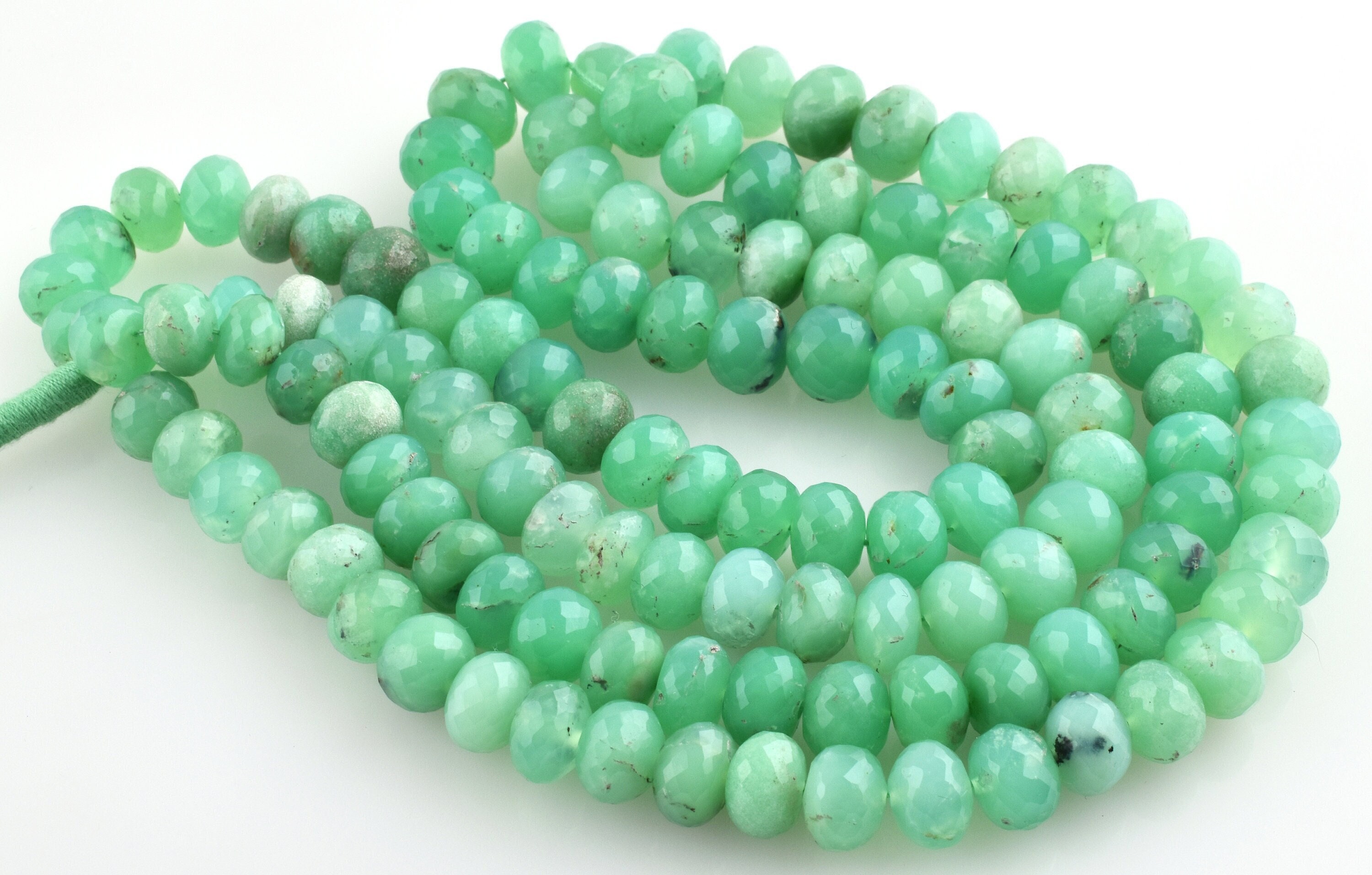 16 inches, Natural Super Quality Chrysoprase Faceted Rondelle
