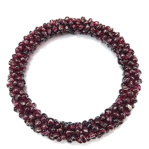 Gorgeous Garnet Bangle, Vintage Almandine Braided Garnet Bangle, Gift for her, Handmade Woven Garnet Beads Bangle, Garnet Beaded Bangle