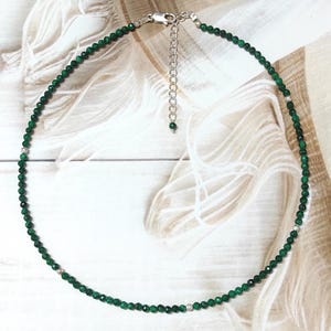 Natural malachite Beaded Minimalist Choker Necklace, Tiny Small Beads Women Necklace, Gift For her, Minimalist Gift, 3.5mm, 16inch