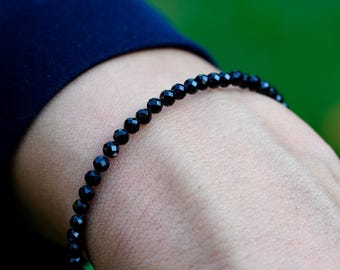 Amazing Natural Black Tourmaline Faceted Round Beads Bracelet, Dainty Bracelet for Women,Bead Bracelet, 8inch(7+1),Ready to wear, Tourmaline