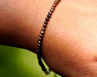 Pyrite Bracelet, Pyrite Crystal Minimalist Bracelet, Brown Jewelry, Small Faceted Gemstones, Every Day Jewelry, Mother's Day Gift, Bracelet