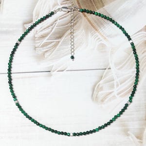 Natural malachite Beaded Minimalist Choker Necklace, Tiny Small Beads Women Necklace, Gift For her, Minimalist Gift, 3.5mm, 16inch
