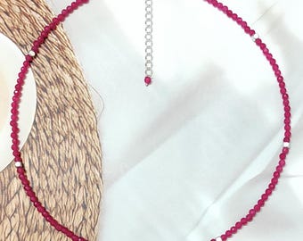Amazing Hot Pink Jade Faceted Round Beads Necklace, Dainty Necklace for Women, Ready to wear, Necklace, 3.30mm, 16inch, Hot Pink Jade