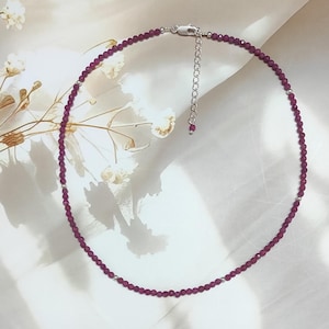 Robijnrode ketting, 3,4 mm natuurlijke robijnrode kralenketting, natuurlijke robijnrode stenen ketting, sieradenkralen, Moederdagcadeau, jubileumcadeau, voor haar